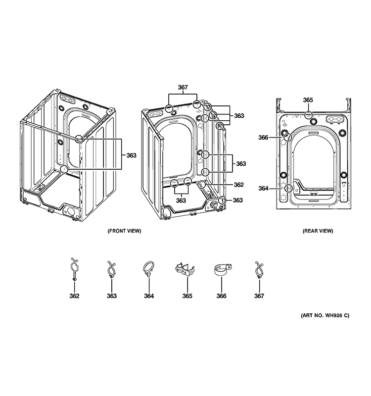 FASTENERS Diagram and Parts List for WCVH4800K2WW  General Electric Washer