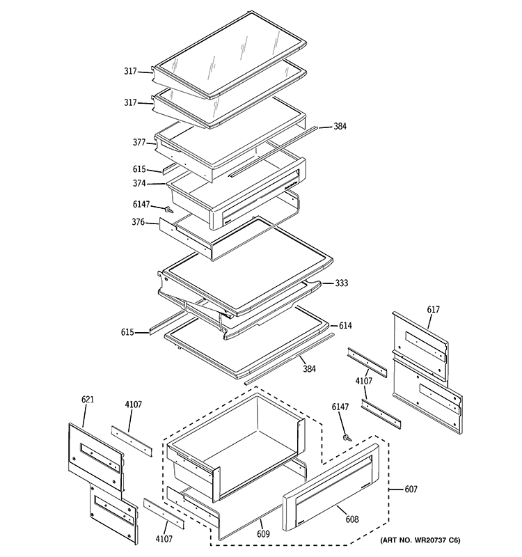 FRESH FOOD SHELVES Diagram and Parts List for ZISB420DXB  General Electric Refrigerator