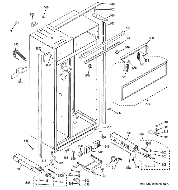 CASE PARTS Diagram and Parts List for ZISB420DXB  General Electric Refrigerator