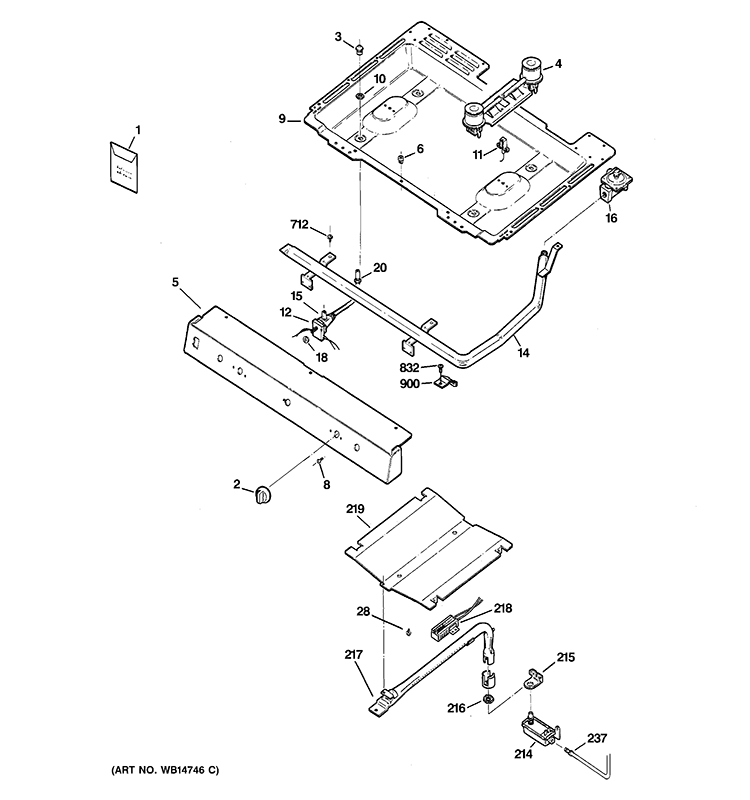 GAS & BURNER PARTS Diagram and Parts List for JGBS19BEM6CT  General Electric Range