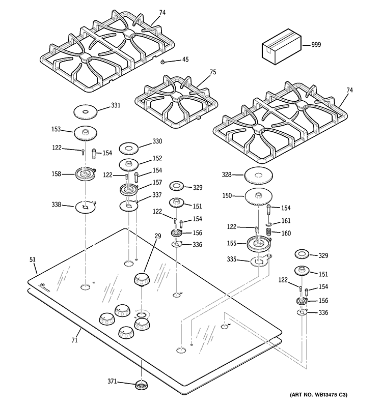 CONTROL PANEL & COOKTOP Diagram and Parts List for ZGU36KSK3SS  General Electric Cooktop