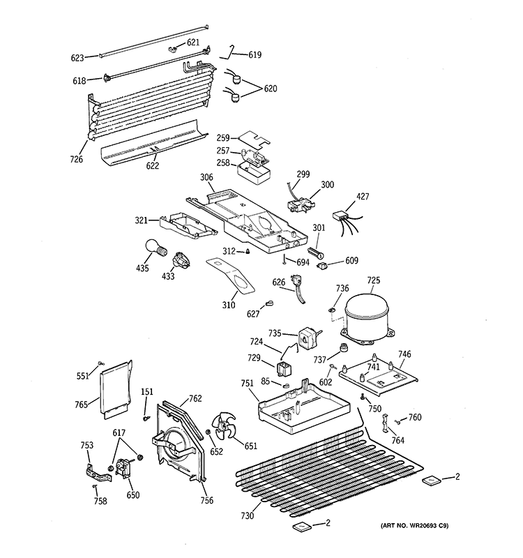 UNIT PARTS Diagram and Parts List for HTN16ABX4RWW  Hotpoint Refrigerator
