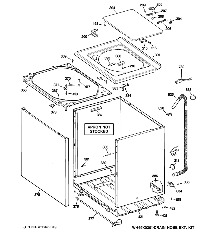 CABINET, COVER & TOP PANEL Diagram and Parts List for HTAP1000M1WW  Hotpoint Washer