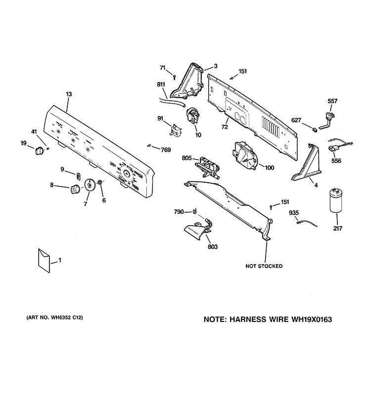 CONTROLS & BACKSPLASH Diagram and Parts List for HTWP1000M1WW  Hotpoint Washer