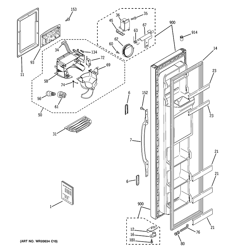 FREEZER DOOR Diagram and Parts List for HSH25GFBBBB  Hotpoint Refrigerator