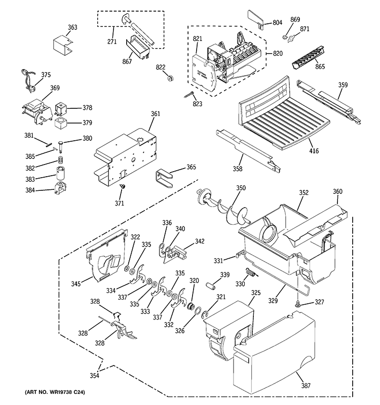 ICE MAKER & DISPENSER Diagram and Parts List for HSH25GFBBBB  Hotpoint Refrigerator
