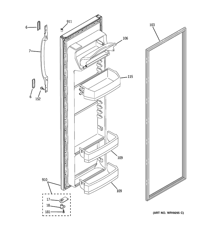 FRESH FOOD DOOR Diagram and Parts List for HSH25GFBBSA  Hotpoint Refrigerator