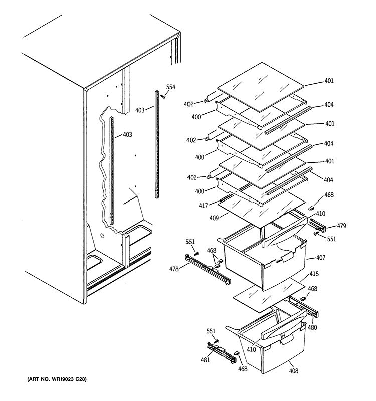 FRESH FOOD SHELVES Diagram and Parts List for HSH25GFBBSA  Hotpoint Refrigerator