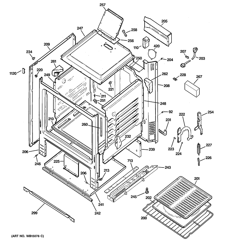 BODY PARTS Diagram and Parts List for RGB524PET2WH  Hotpoint Range