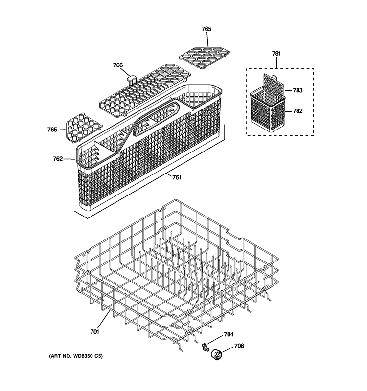 LOWER RACK ASSEMBLY Diagram and Parts List for GDWT106V50WW  General Electric Dishwasher
