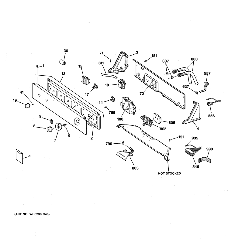 CONTROLS & BACKSPLASH Diagram and Parts List for GIWN3000M0WW  General Electric Washer