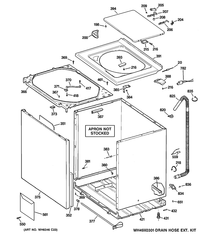 CABINET, COVER & TOP PANEL Diagram and Parts List for GIWN3000M0WW  General Electric Washer
