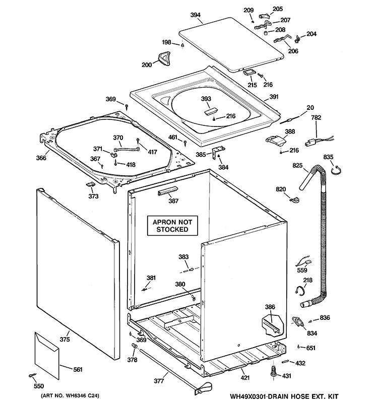 CABINET, COVER & TOP PANEL Diagram and Parts List for GIWP1000M0WW  General Electric Washer