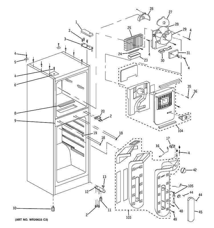 CABINET Diagram and Parts List for GTR10HADWW  General Electric Refrigerator