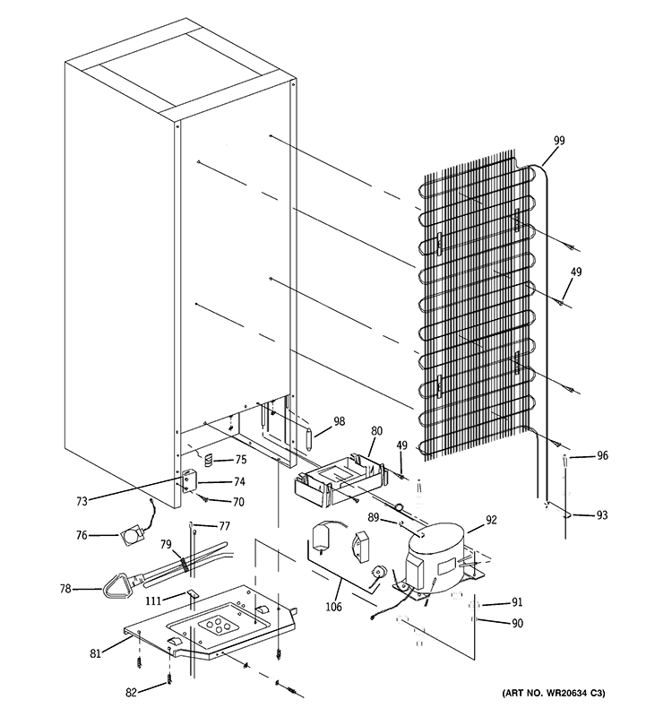 UNIT PARTS Diagram and Parts List for GTR10HADWW  General Electric Refrigerator