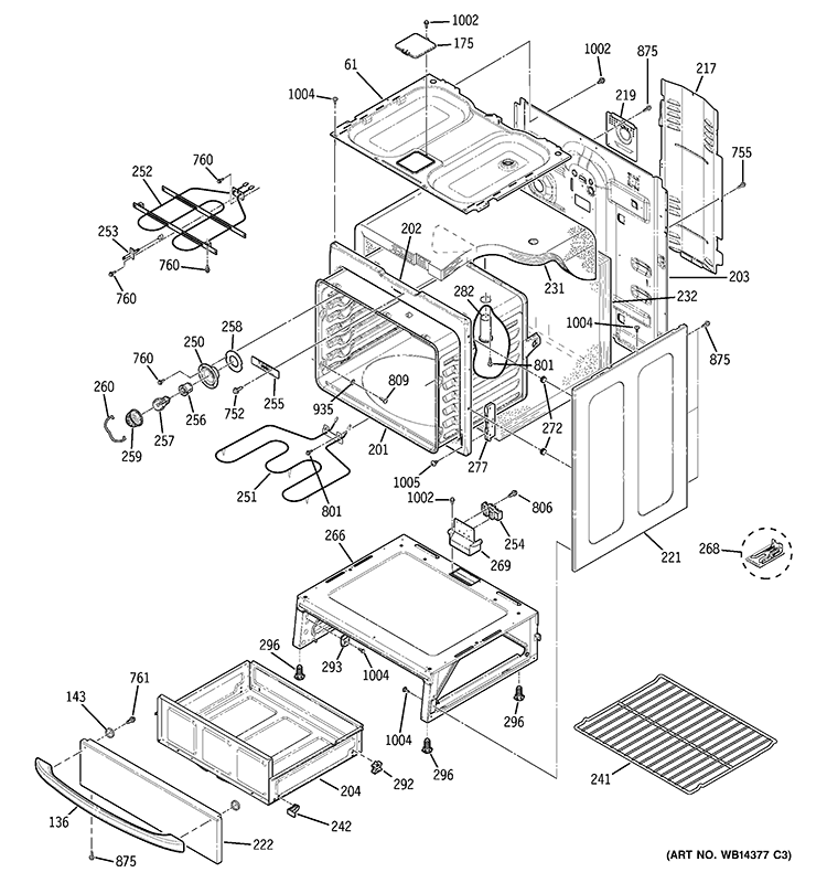 BODY PARTS Diagram and Parts List for JBP35SIM3SS  General Electric Range