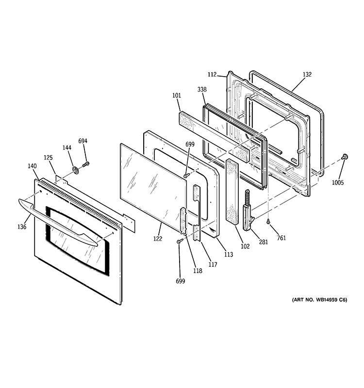 DOOR Diagram and Parts List for PCK916DR3WW  General Electric Wall Oven