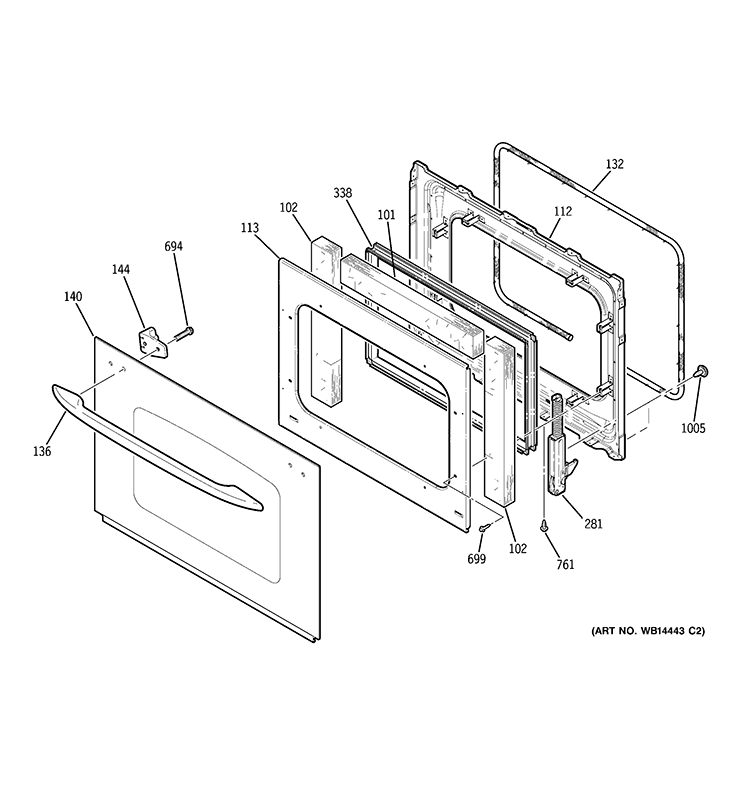 DOOR Diagram and Parts List for PCT916DR2WW  General Electric Wall Oven
