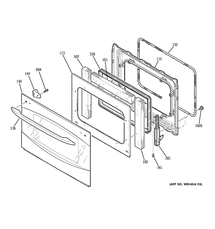 DOOR Diagram and Parts List for PT900SR2SS  General Electric Wall Oven