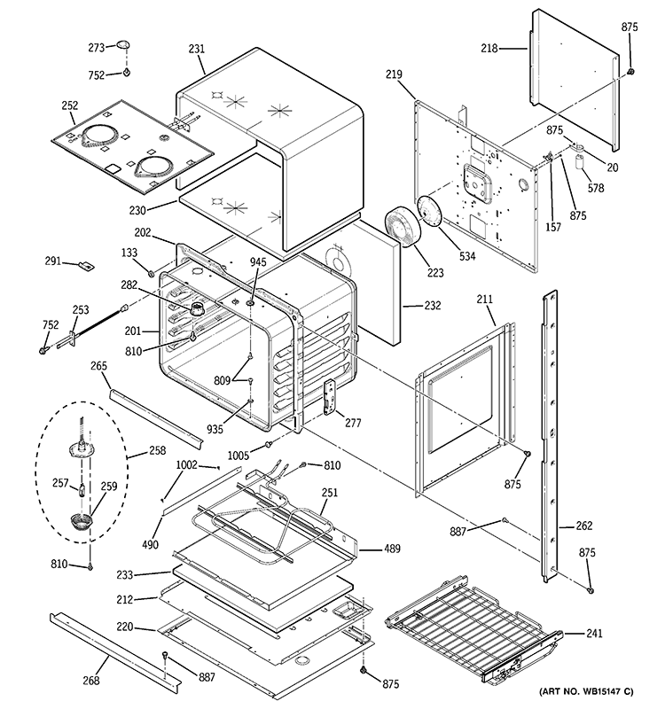 LOWER OVEN Diagram and Parts List for PT956SR2SS  General Electric Wall Oven