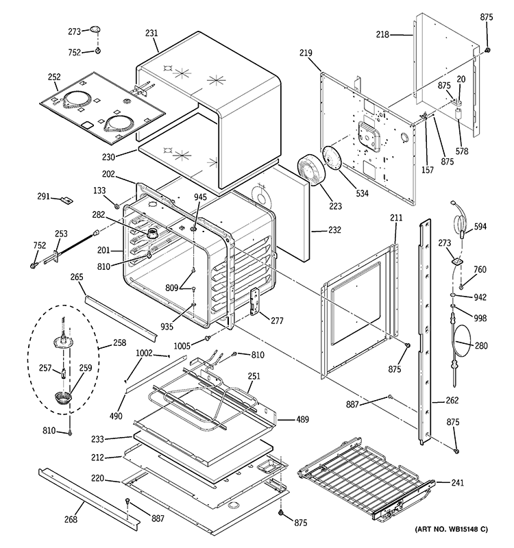 LOWER OVEN Diagram and Parts List for PT958SR2SS  General Electric Wall Oven