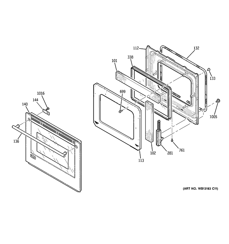 DOOR Diagram and Parts List for PT958SR2SS  General Electric Wall Oven