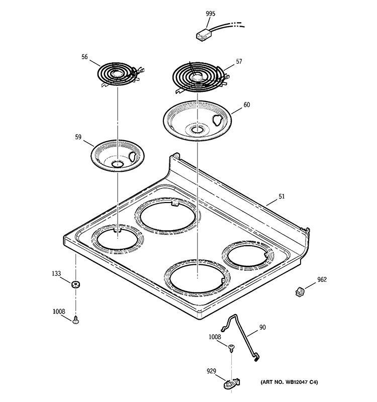 COOKTOP Diagram and Parts List for JBP35SIM5SS  General Electric Range
