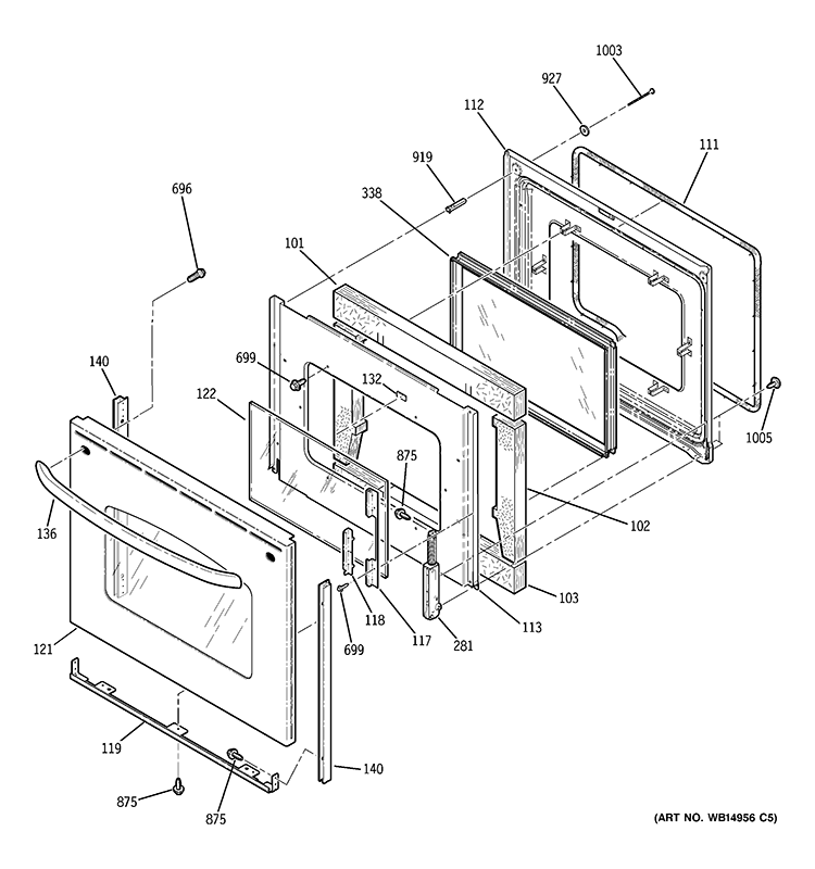 DOOR Diagram and Parts List for JBP35SIM5SS  General Electric Range