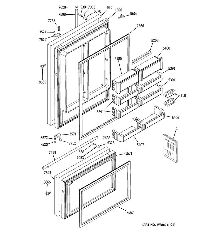 DOORS Diagram and Parts List for ZICS360NXBRH  General Electric Refrigerator