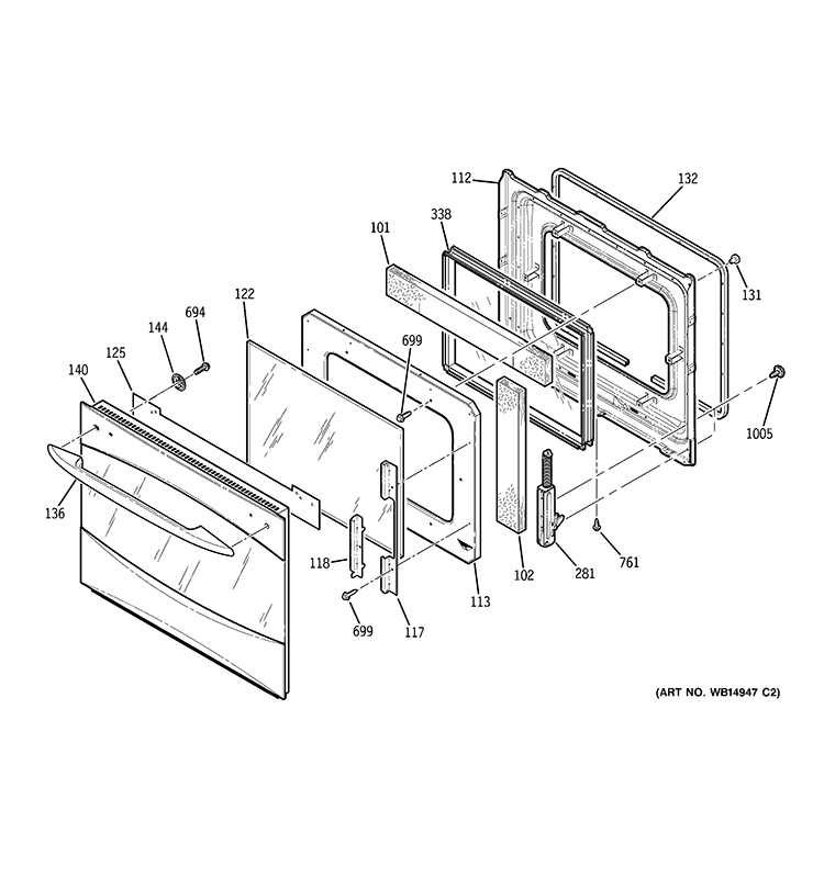 DOOR Diagram and Parts List for PK916SR3SS  General Electric Wall Oven