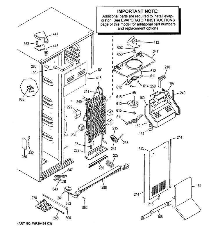FREEZER SECTION Diagram and Parts List for GCE24KBBAFWW  General Electric Refrigerator