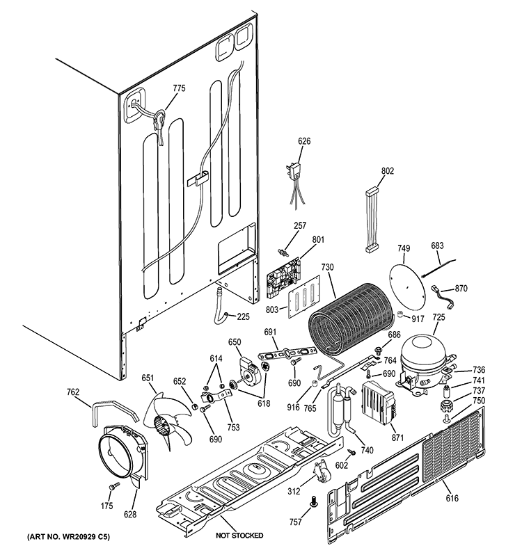 SEALED SYSTEM & MOTHER BOARD Diagram and Parts List for GCE24KBBAFWW  General Electric Refrigerator