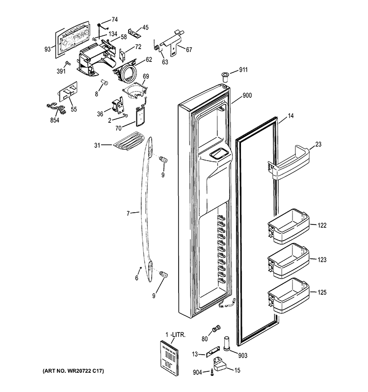 FREEZER DOOR Diagram and Parts List for GSE27NGBACSS  General Electric Refrigerator