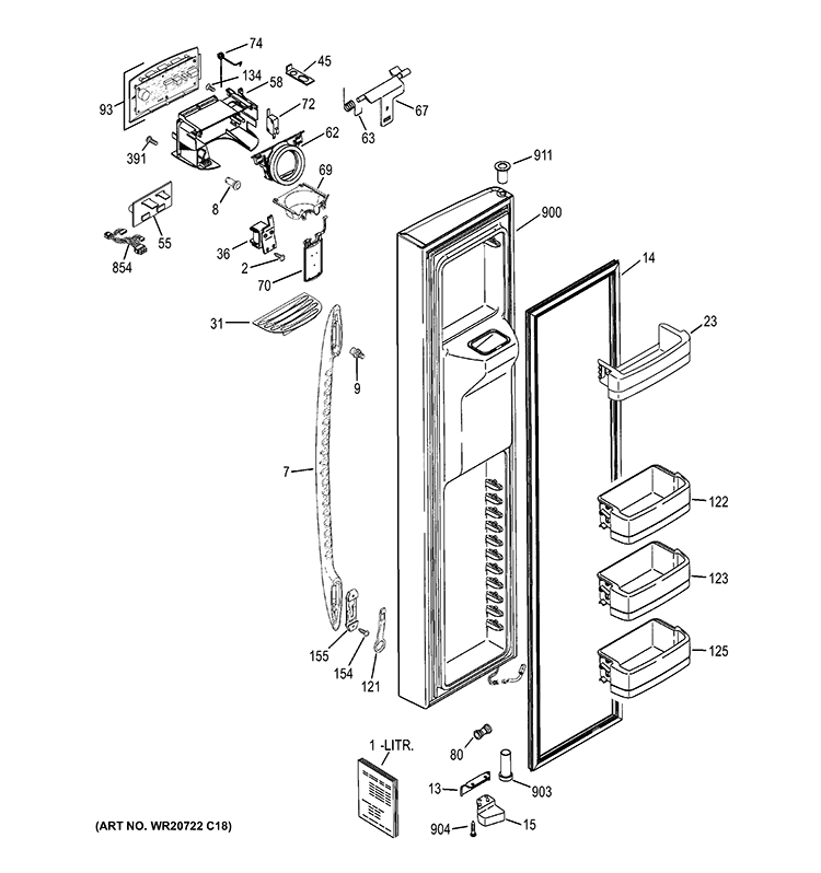 FREEZER DOOR Diagram and Parts List for GSE27NGBACWW  General Electric Refrigerator