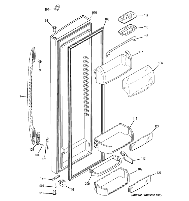 FRESH FOOD DOOR Diagram and Parts List for GSE27NGBACWW  General Electric Refrigerator
