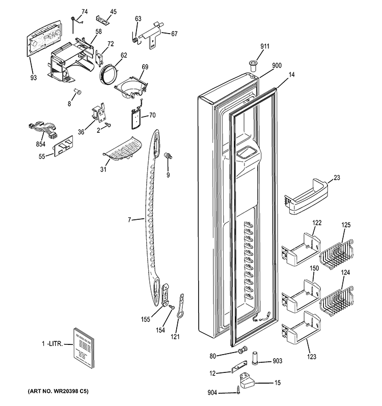 FREEZER DOOR Diagram and Parts List for GSE28VHBATWW  General Electric Refrigerator
