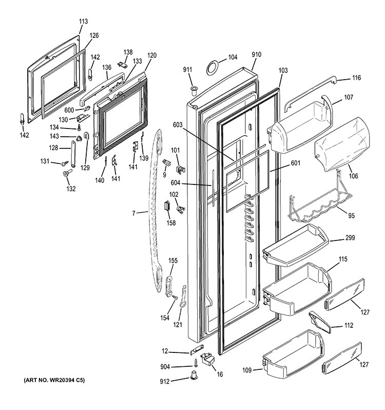 FRESH FOOD DOOR Diagram and Parts List for GSE28VHBATWW  General Electric Refrigerator