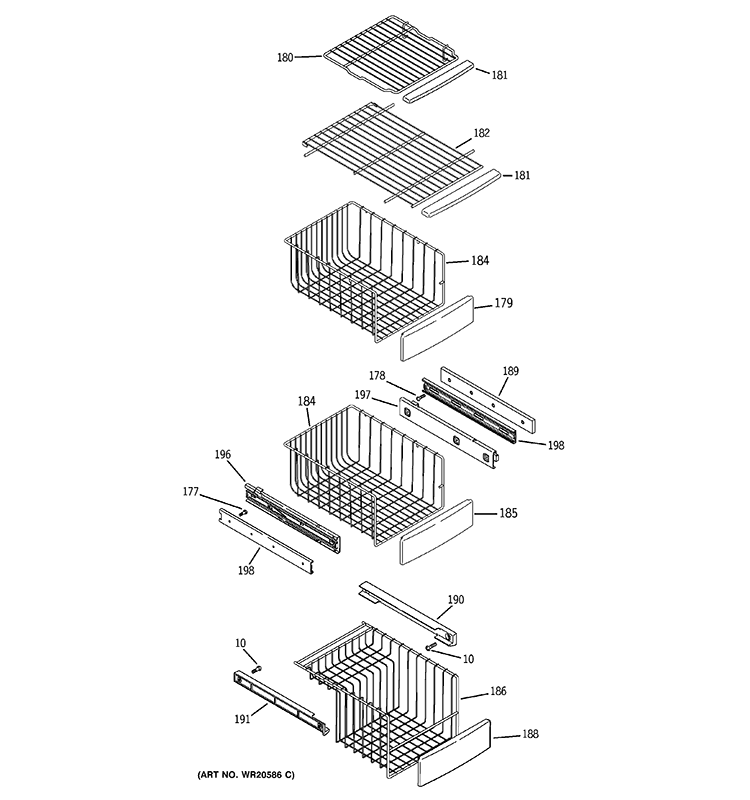FREEZER SHELVES Diagram and Parts List for GSE30VHBATBB  General Electric Refrigerator