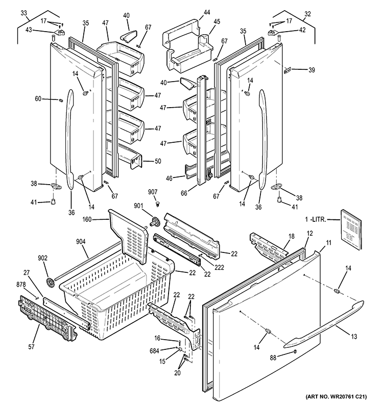 DOORS Diagram and Parts List for PFSS5NFCASS  General Electric Refrigerator