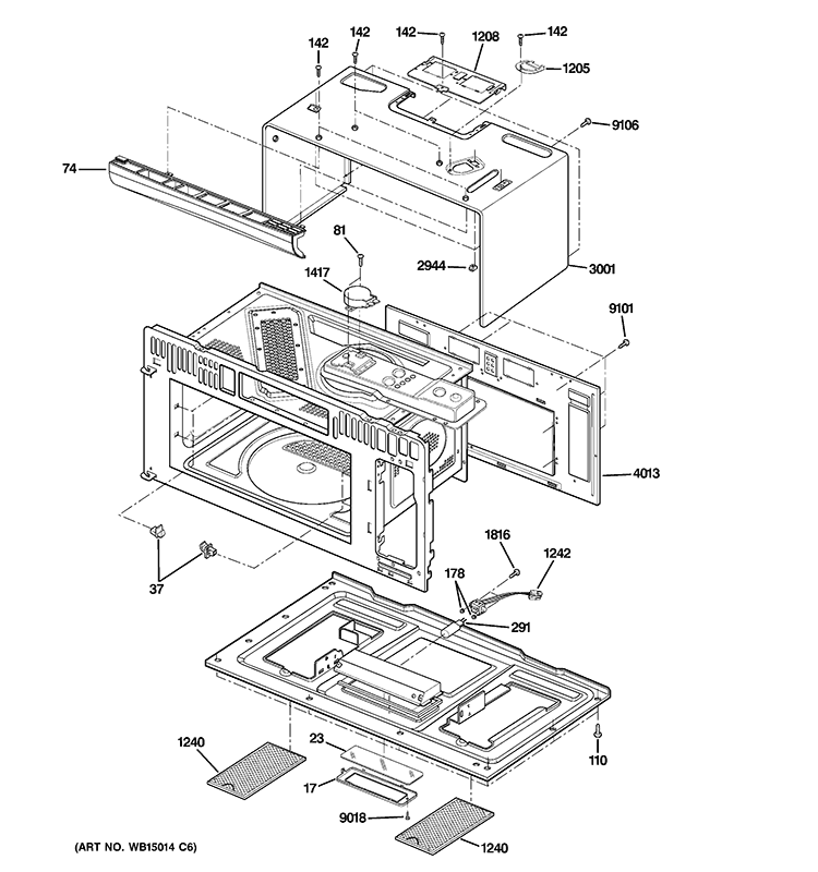 OVEN CAVITY PARTS Diagram and Parts List for CSA1201RSS01  Hotpoint Microwave