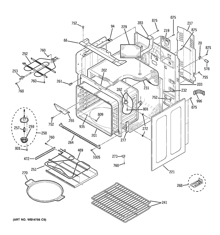 BODY PARTS Diagram and Parts List for JB710ED1ES  General Electric Range