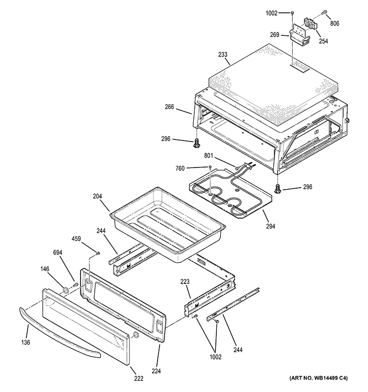 WARMING DRAWER Diagram and Parts List for JB710ED1ES  General Electric Range