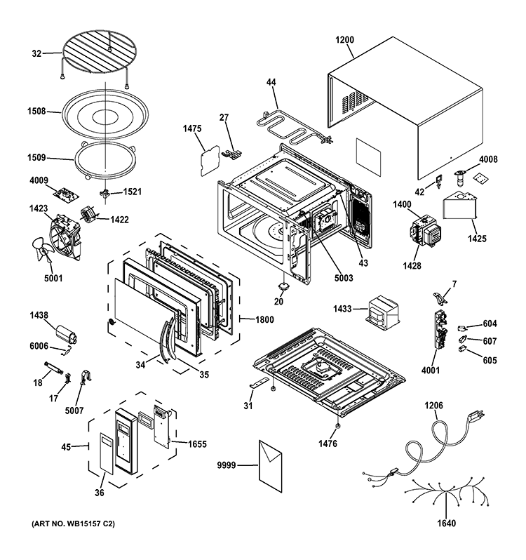 MICROWAVE Diagram and Parts List for JES1380DR1BB  General Electric Microwave