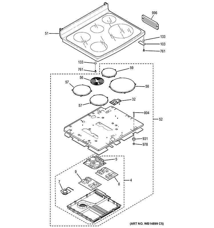 COOKTOP Diagram and Parts List for PHB925ST2SS  General Electric Wall Oven