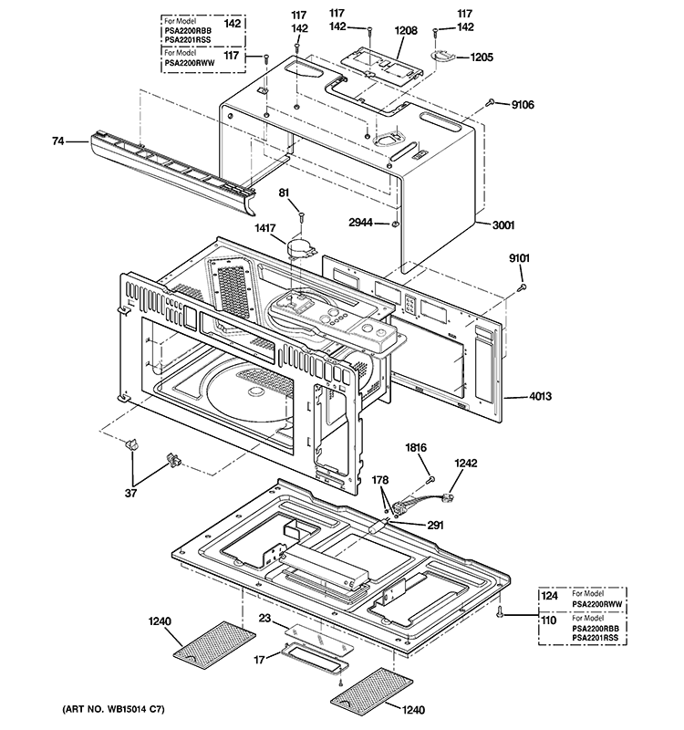 OVEN CAVITY PARTS Diagram and Parts List for PSA2200RWW01  General Electric Microwave