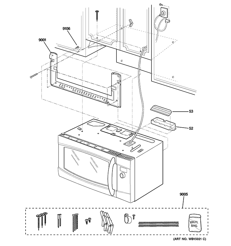INSTALLATION PARTS Diagram and Parts List for PSA2200RWW01  General Electric Microwave
