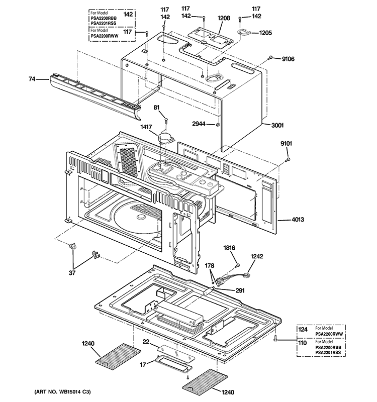 OVEN CAVITY PARTS Diagram and Parts List for PSA2200RWW02  General Electric Microwave