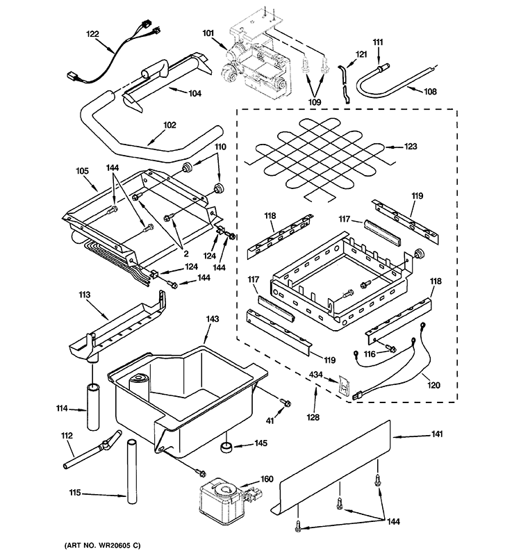EVAPORATOR, ICE CUTTER GRID & WATER PARTS Diagram and Parts List for ZDIC150WBBE  General Electric Ice Maker