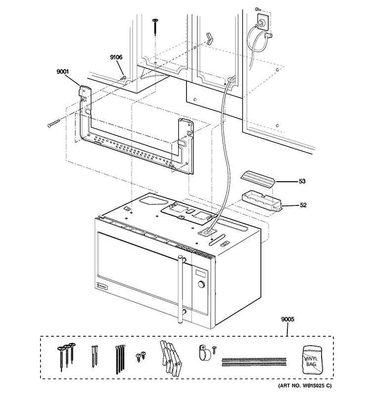 INSTALLATION PARTS Diagram and Parts List for ZSA2201RSS01  General Electric Microwave