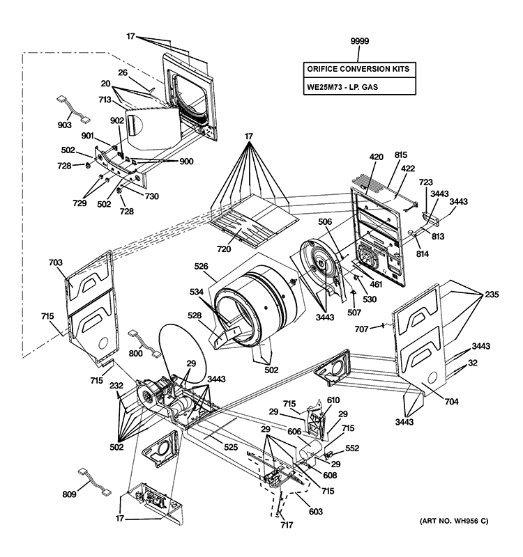 CABINET 1 Diagram and Parts List for GTUP240GM2WW  General Electric Washer Dryer Combo